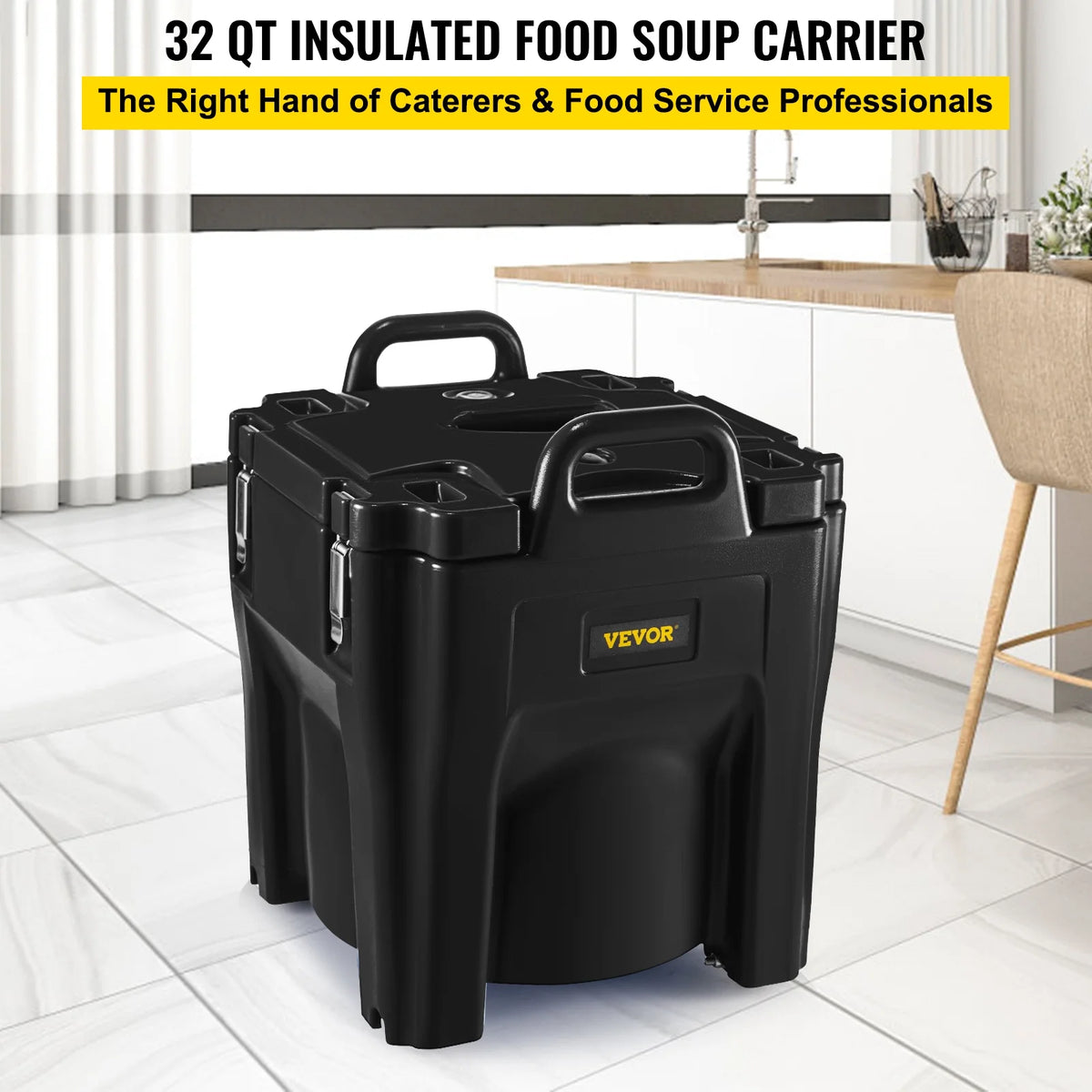 Black 32Qt Insulated Stackable Food Carrier with Stainless Steel Barrel P758