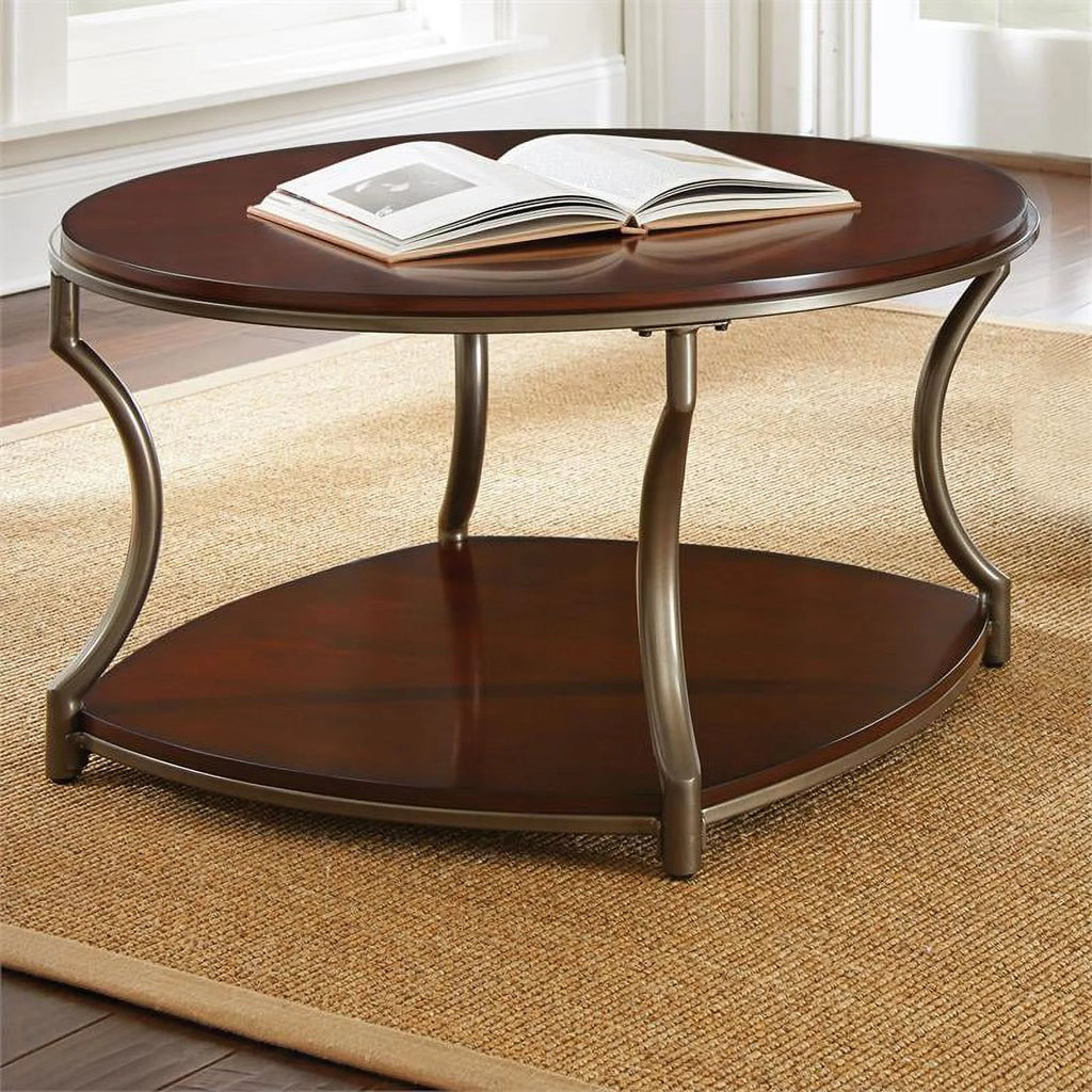 Round Wood Metal Cocktail Table F356