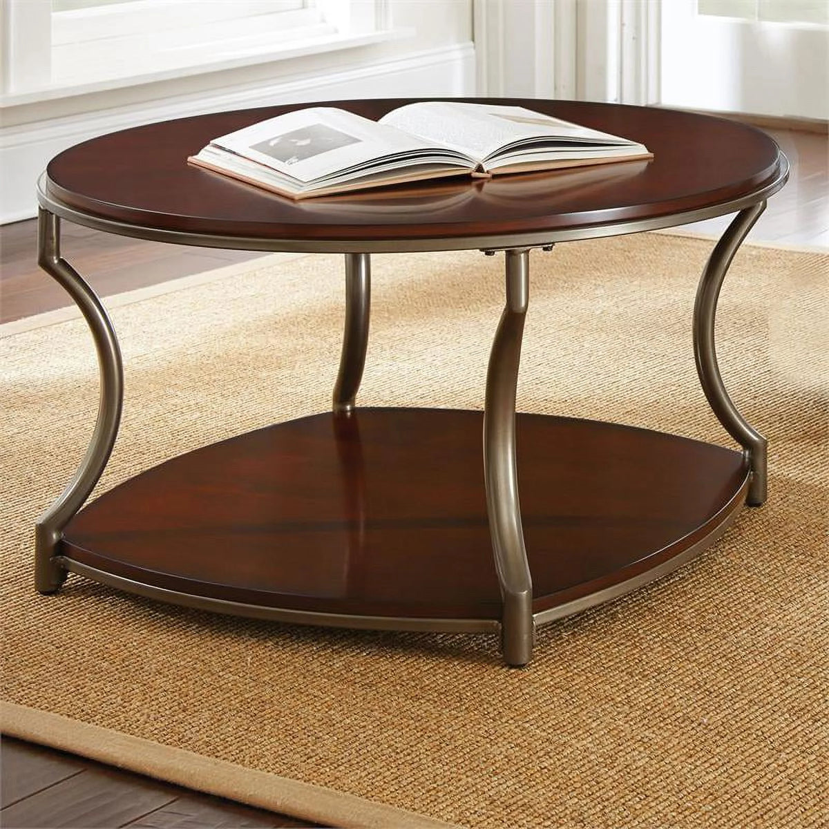 Round Wood Metal Cocktail Table F356