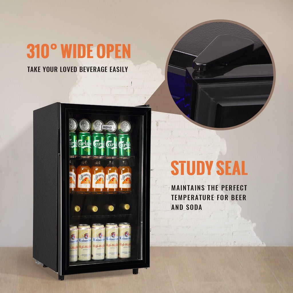 Beverage Refrigerator Cooler 60 Cans 1.7 Cu.ft Mini Fridge Glass Door Y876