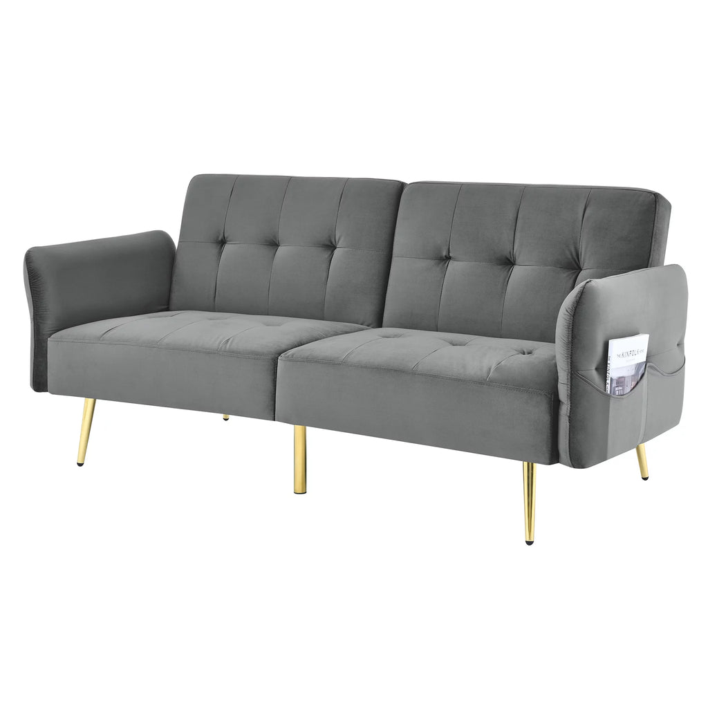 78" Grey Velvet Futon Sofa Bed Convertible Sleeper Loveseat D92739