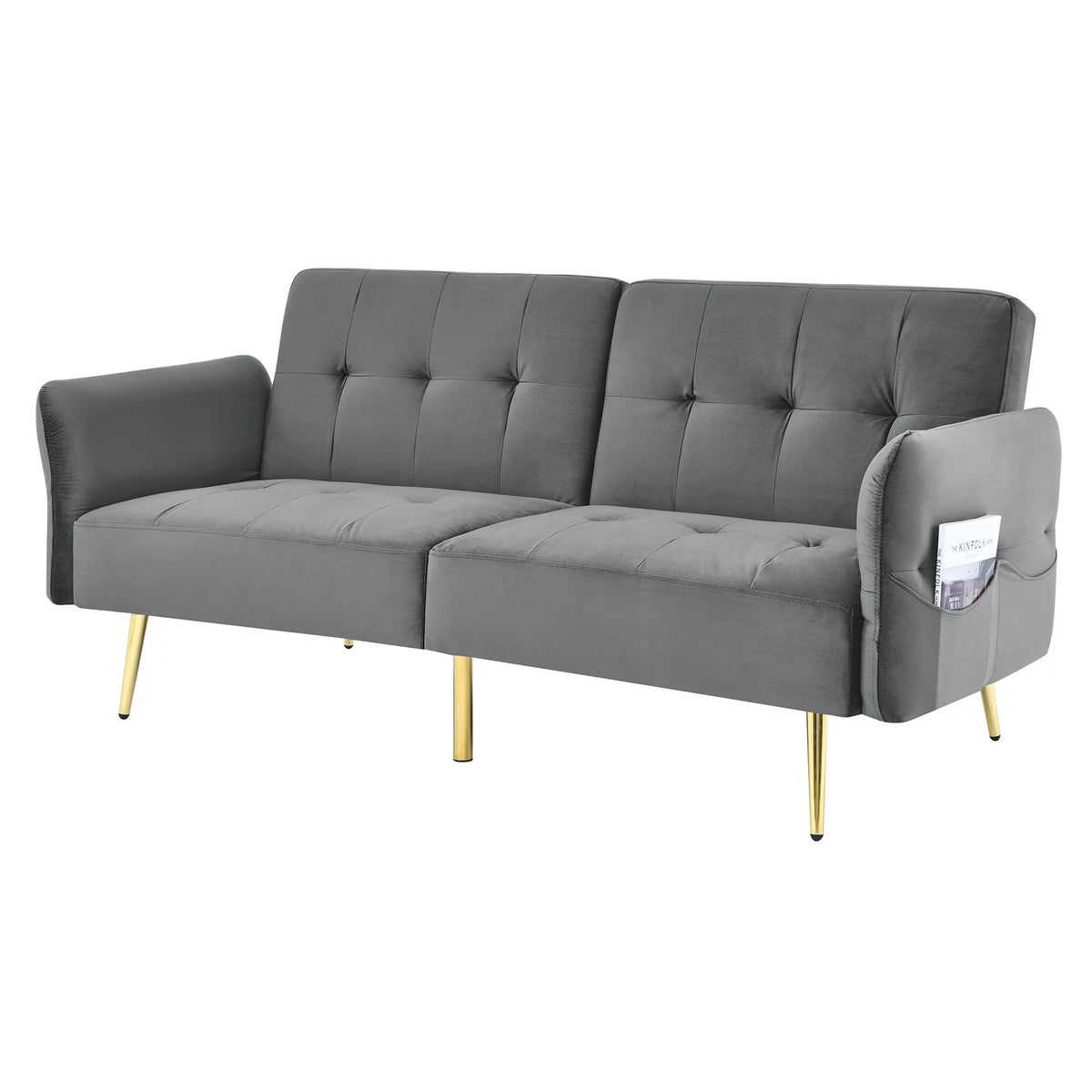 78" Grey Velvet Futon Sofa Bed Convertible Sleeper Loveseat D92739