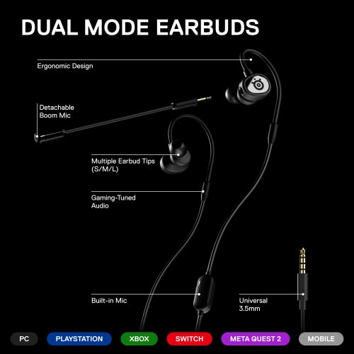 Black in-Ear Mobile Gaming Headset with Detachable Boom Mic L46096