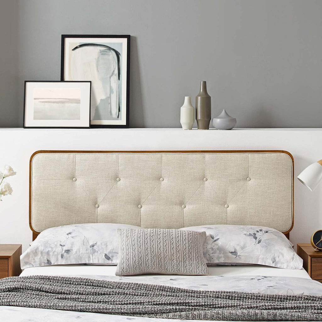 Queen Fabric and Wood Headboard in Walnut Beige Y96520