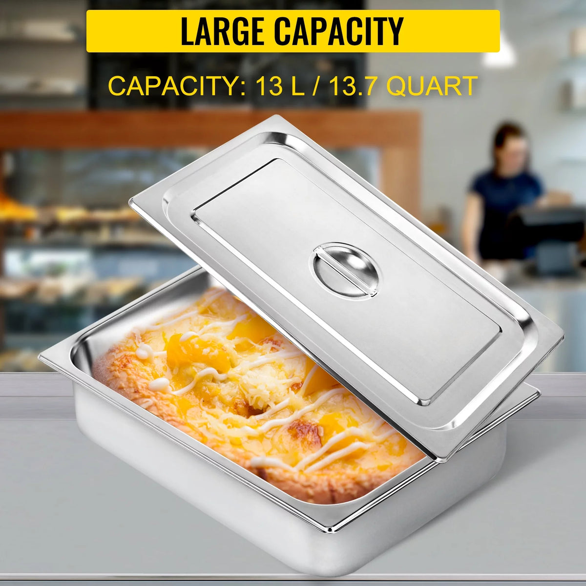 4 Pack 4 Inch Deep Full Size Stainless Steel Hotel Pan with Lid I51357