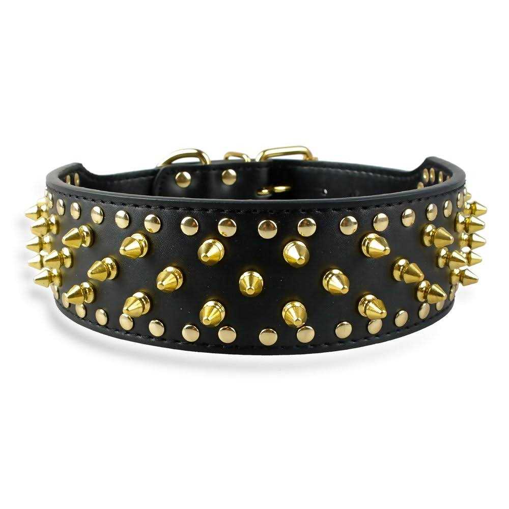 Black Leather Spiked Dog Collar Leash Harness 3 Pcs Set R162345