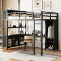 Black Full Size Metal Loft Bed with Wardrobe and L-Shaped Desk N8982