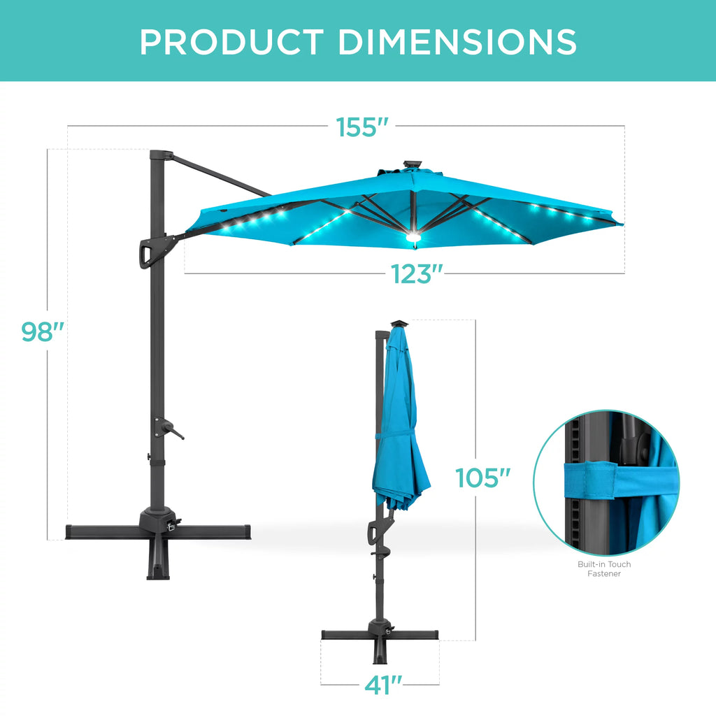 10ft Solar LED Cantilever Patio Umbrella J126
