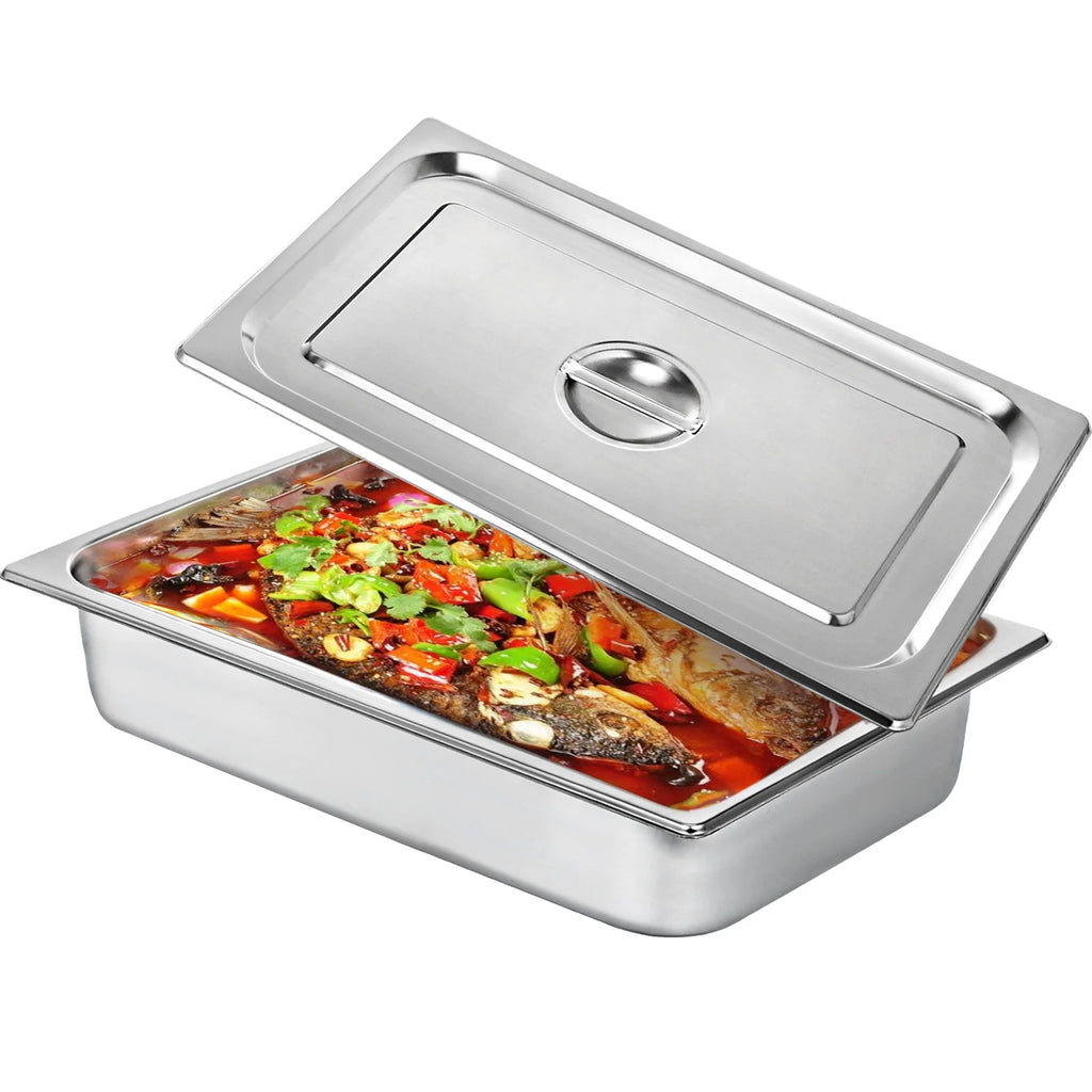 4 Pack 4 Inch Deep Full Size Stainless Steel Hotel Pan with Lid I51357