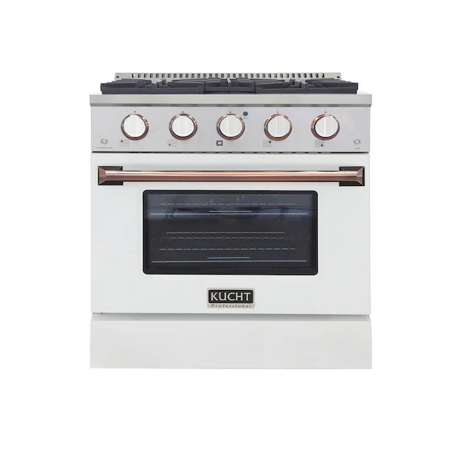 30 Pro-Style Natural Gas Dual Fuel Range White Rose Gold Accents P73675