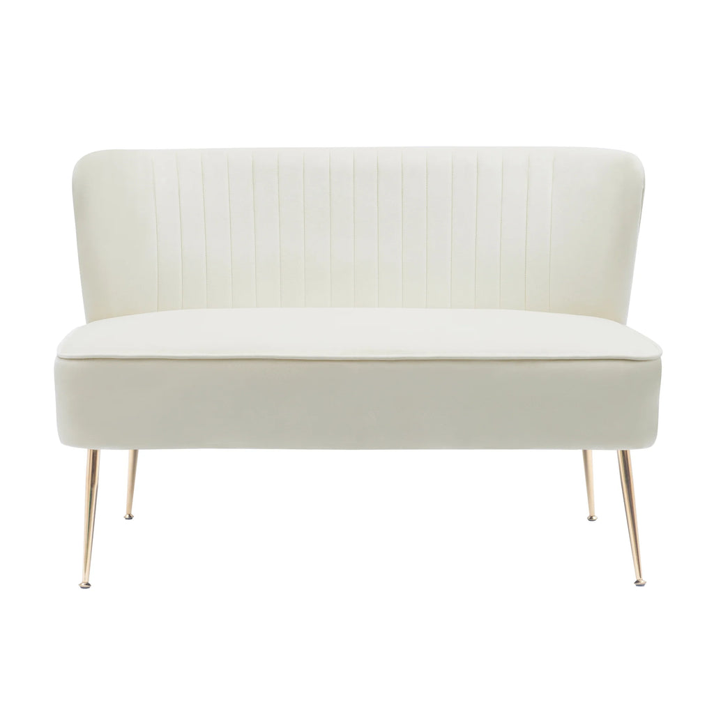 46" Wide Ivory Velvet Upholstered Love Seat Sofa V195952