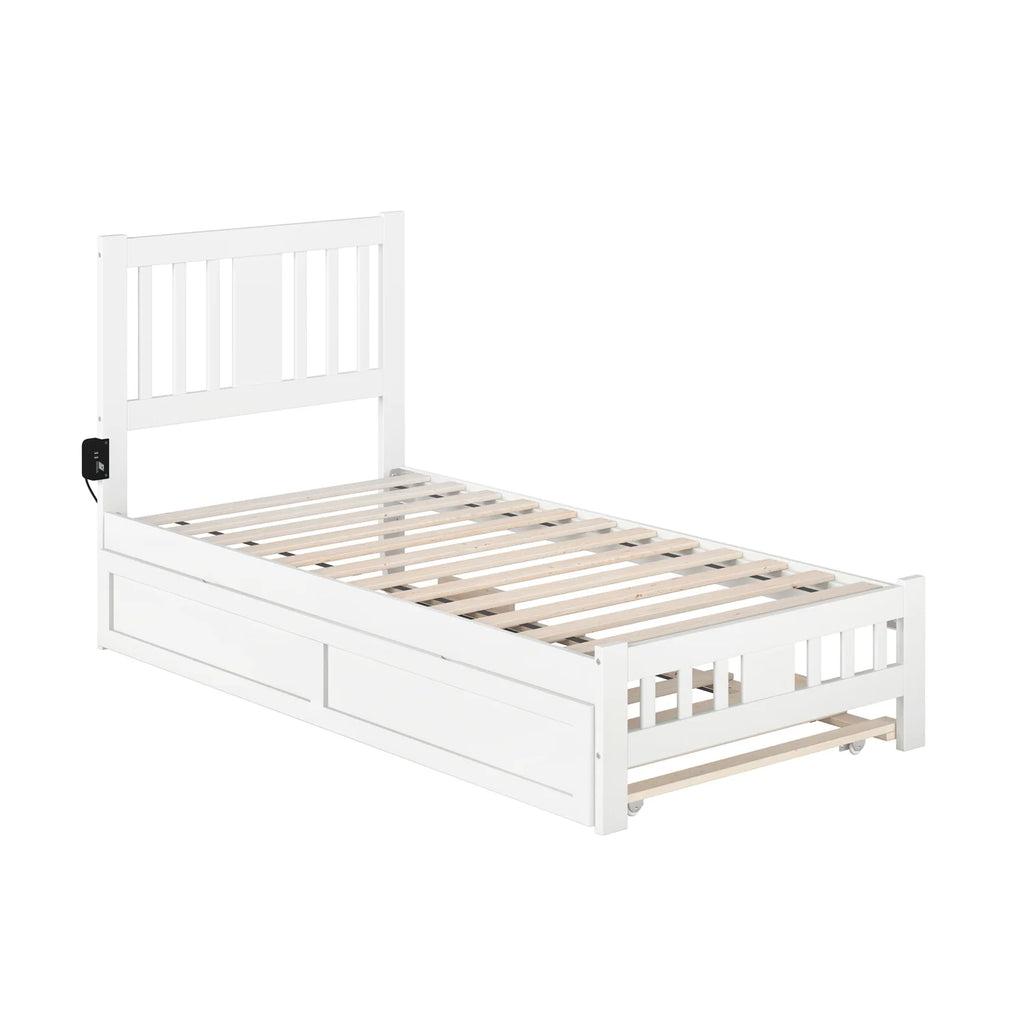 White Wood Twin Bed with Trundle D224360