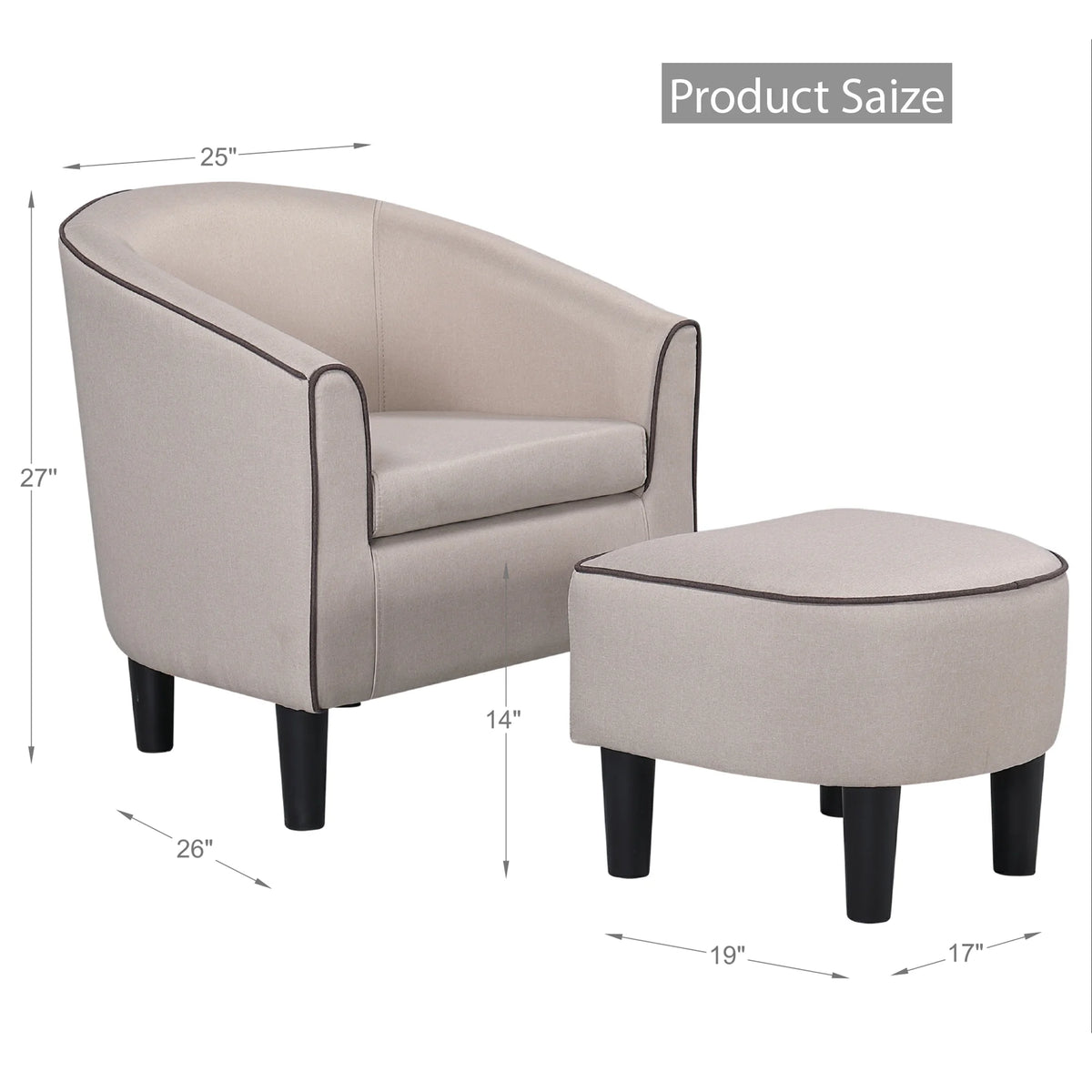 Beige Accent Chair with Ottoman L482949