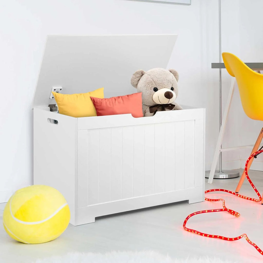 White Wooden Toy Box Storage Chest with Flip-top Lid H295
