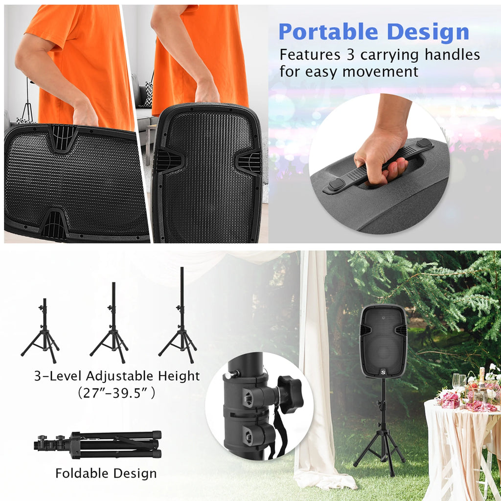 2000W Powered Speakers with Speaker Stands V3127