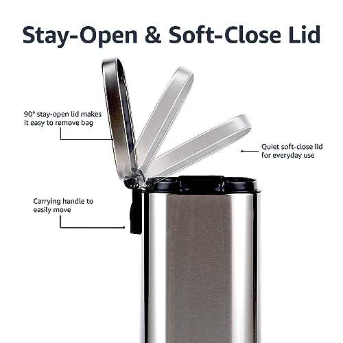 Rectangular Trash Can with Soft-Close Foot Pedal, Brushed Stainless Steel, 30 litre T962266