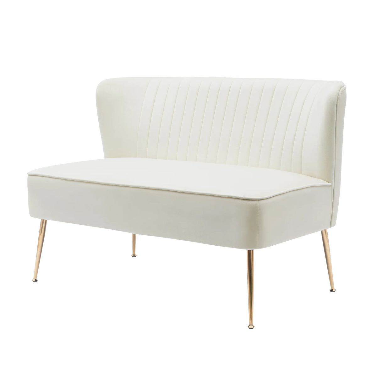 46" Wide Ivory Velvet Upholstered Love Seat Sofa V195952