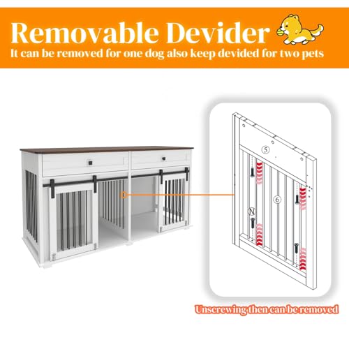 White Wooden Dog Crate Furniture with 2 Storage Drawers I65319