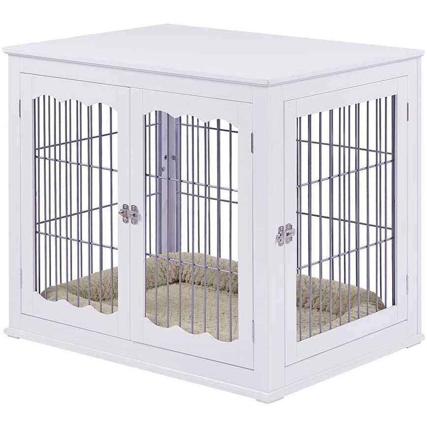 Wooden Dog Crate End Table with Cushion I1263