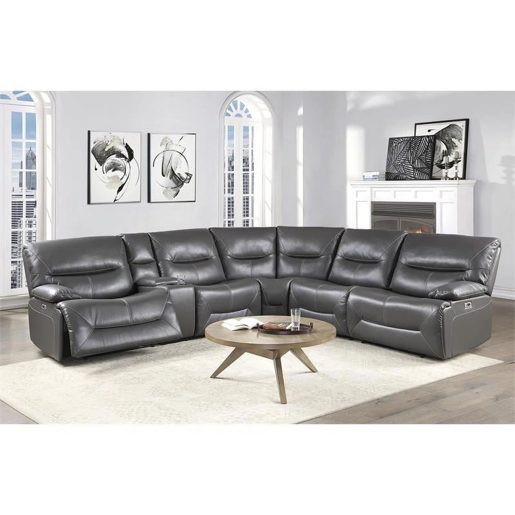 Gray 6 Piece Faux Leather Power Reclining Sectional Q3000