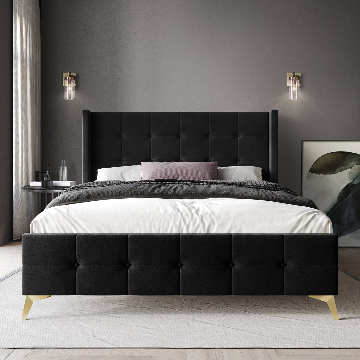 Twin Size Velvet Upholstered Bed U9027