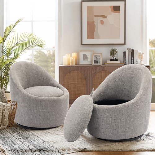 Beige Swivel Accent Chair with Hidden Storage S762