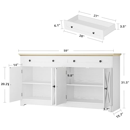 Natural Wood Buffet Cabinet with Drawers and Doors A144411