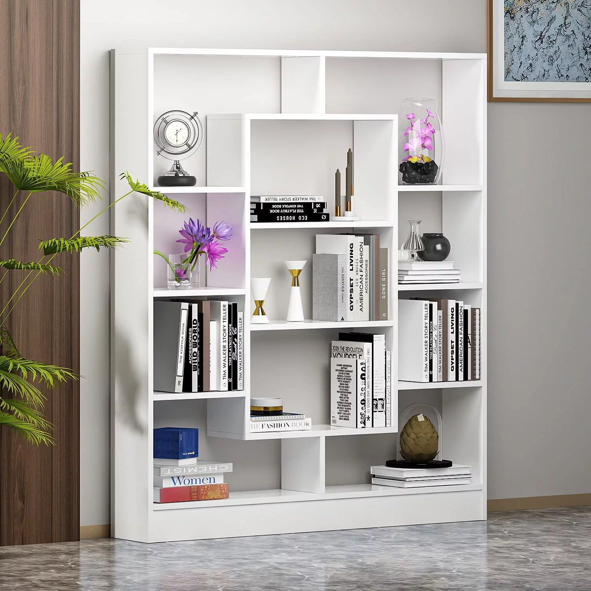 White Free Standing Bookcase Room Divider Shelving Unit V985