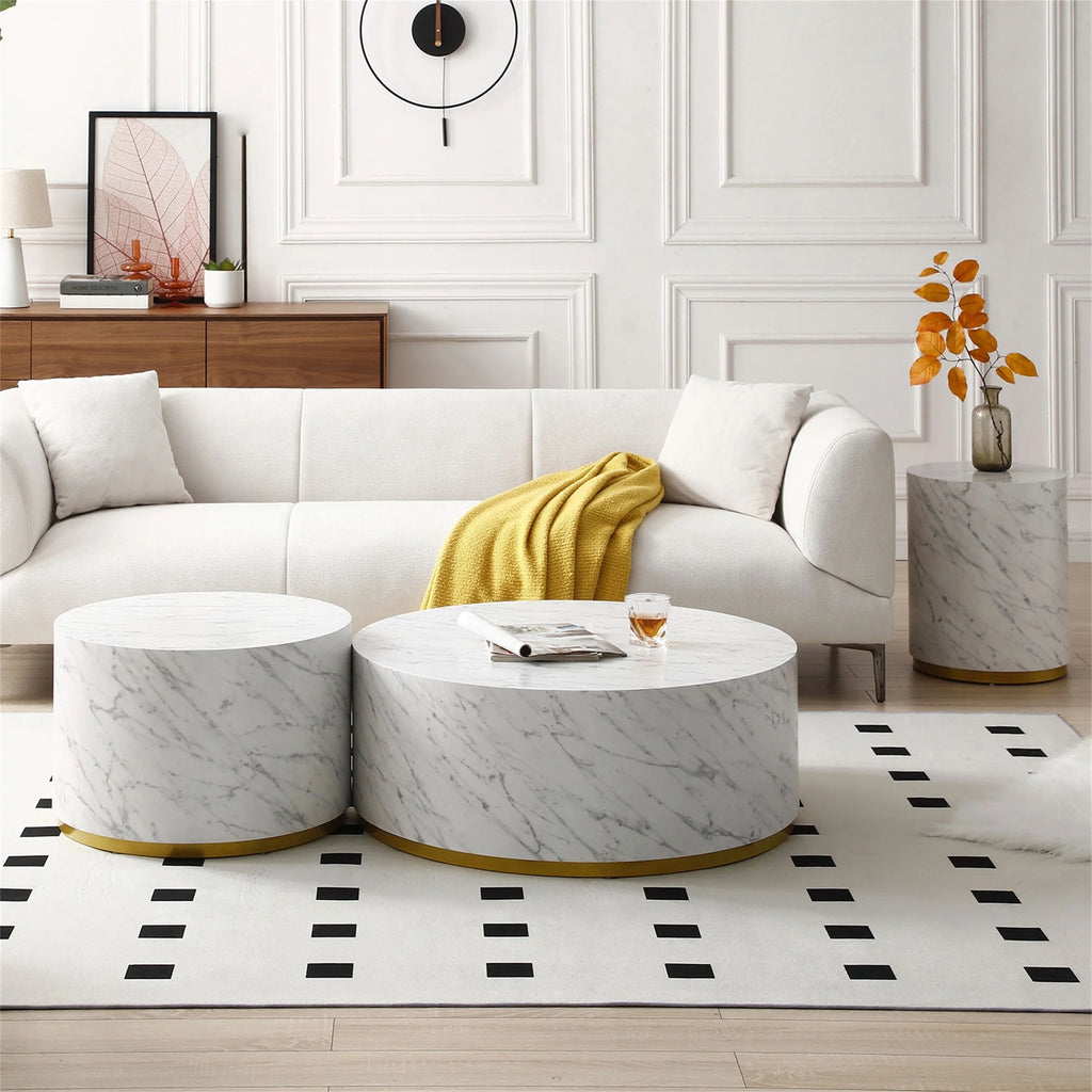 23.6 Inch Marble Pattern Cocktail Table with Gold Metal Base D406003
