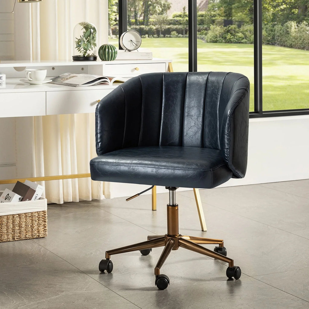Navy Vegan Leather Ergonomic Office Chair X59292