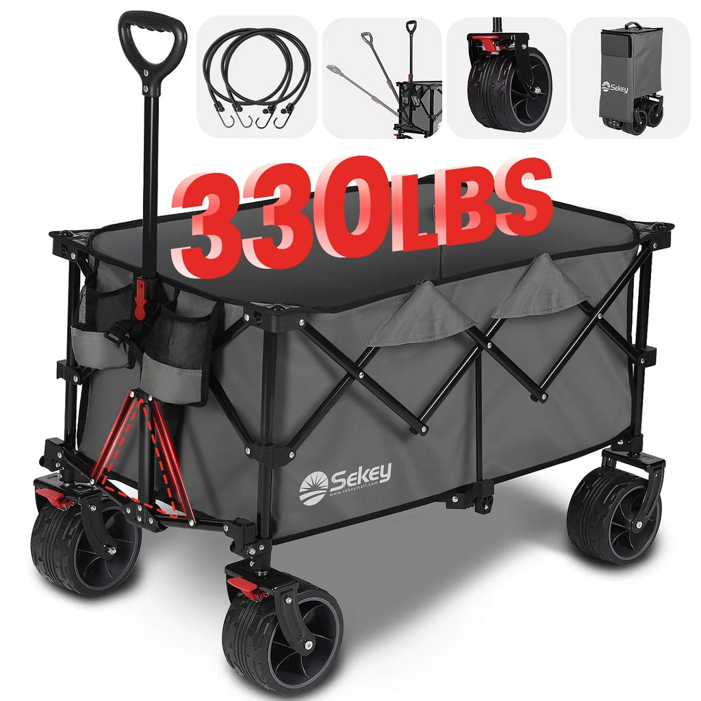 200L Heavy Duty Foldable Wagon with All-Terrain Wheels, Black P454