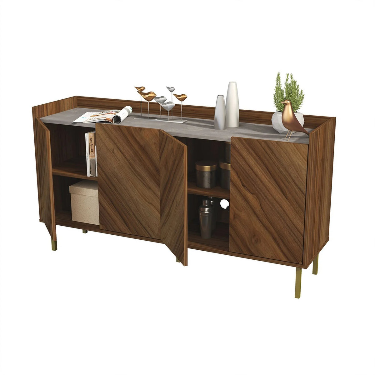 Brown Oak Engineered Wood Sideboard/Console Table O489602