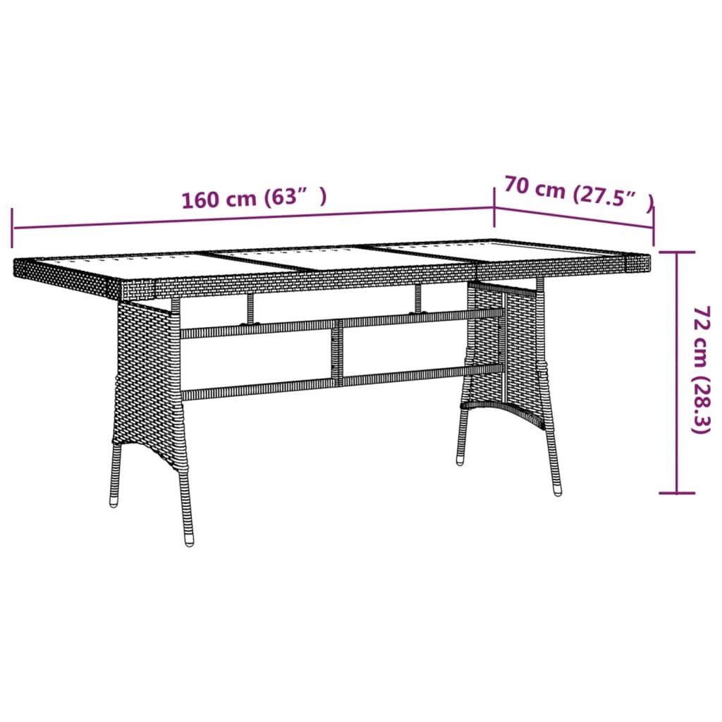 Black Poly Rattan Acacia Wood Tabletop Outdoor Dining Table W87632