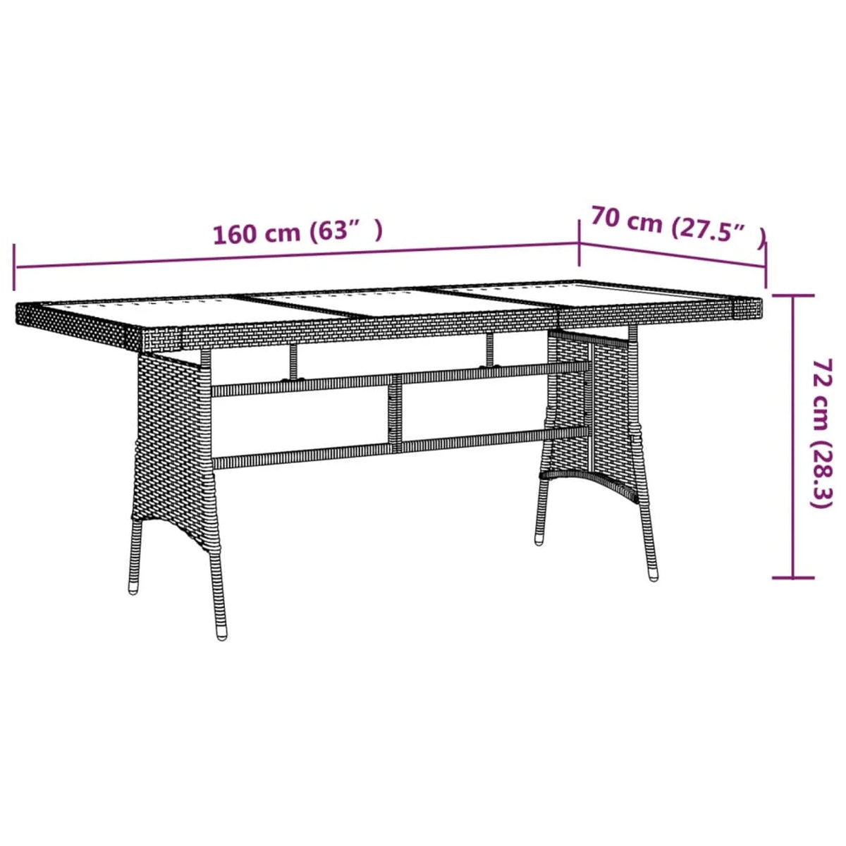 Black Poly Rattan Acacia Wood Tabletop Outdoor Dining Table W87632
