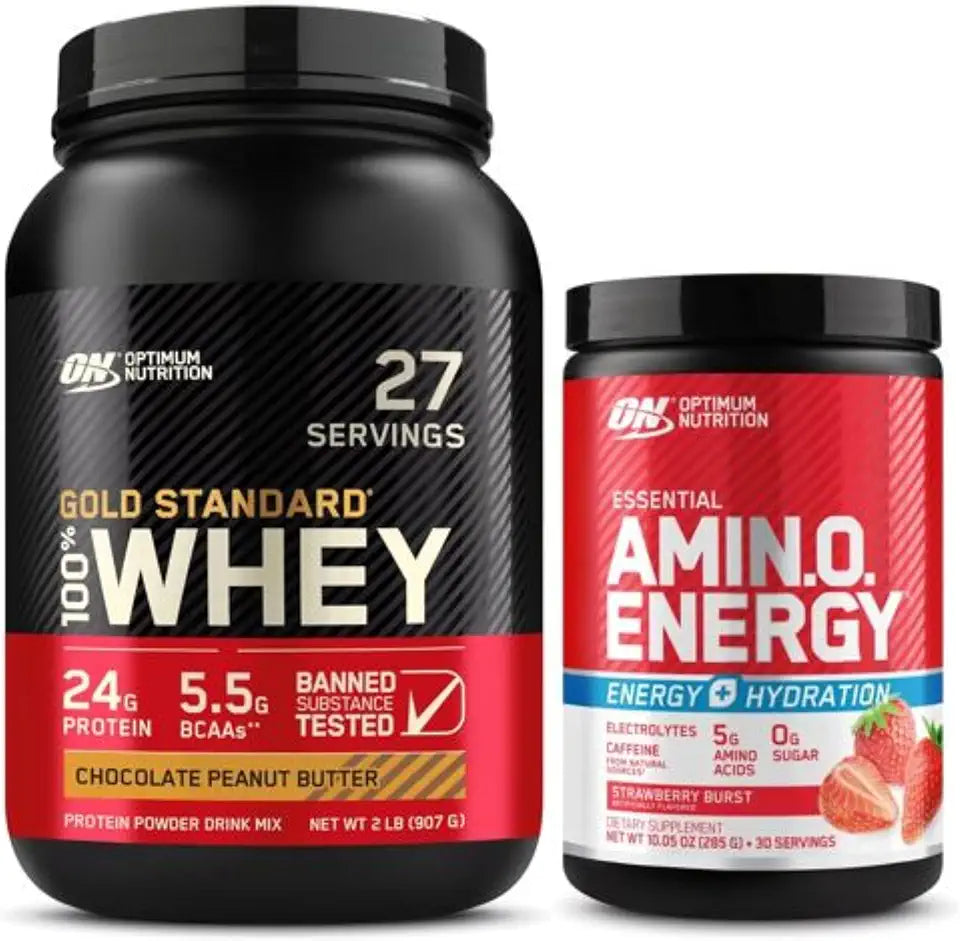Whey Protein Powder Chocolate Peanut Butter and Amino Energy Plus Hydration Strawberry Burst C6758