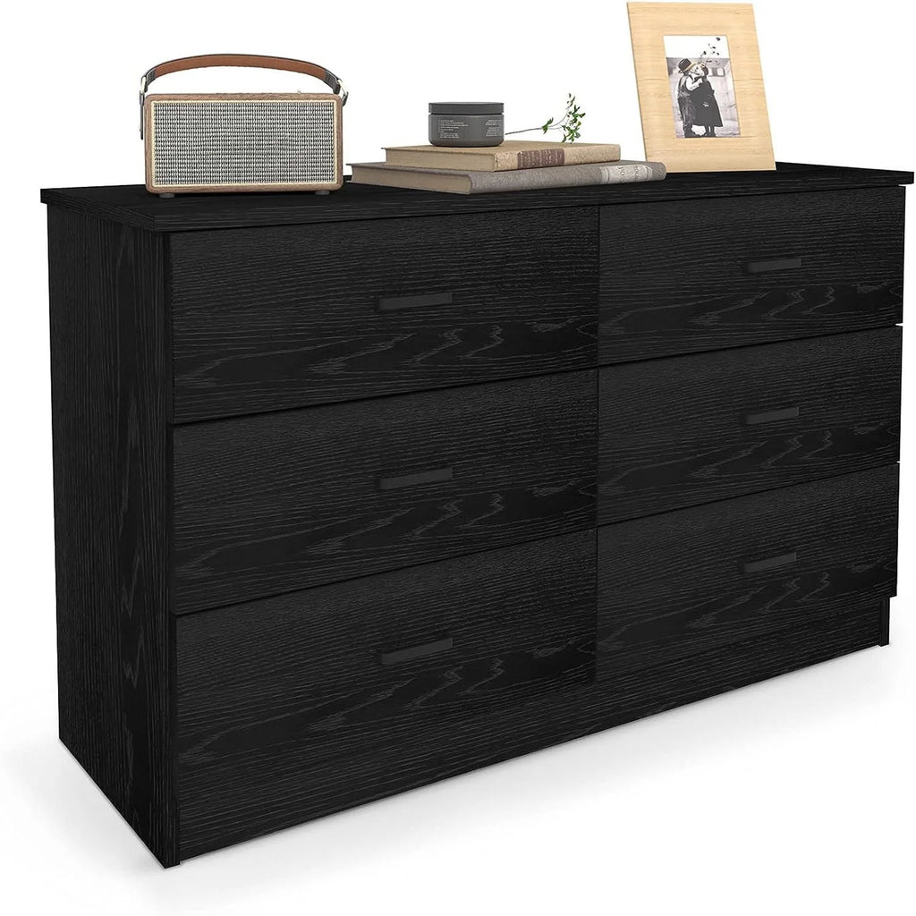 Black 6 Drawer Wood Double Dresser Q53941