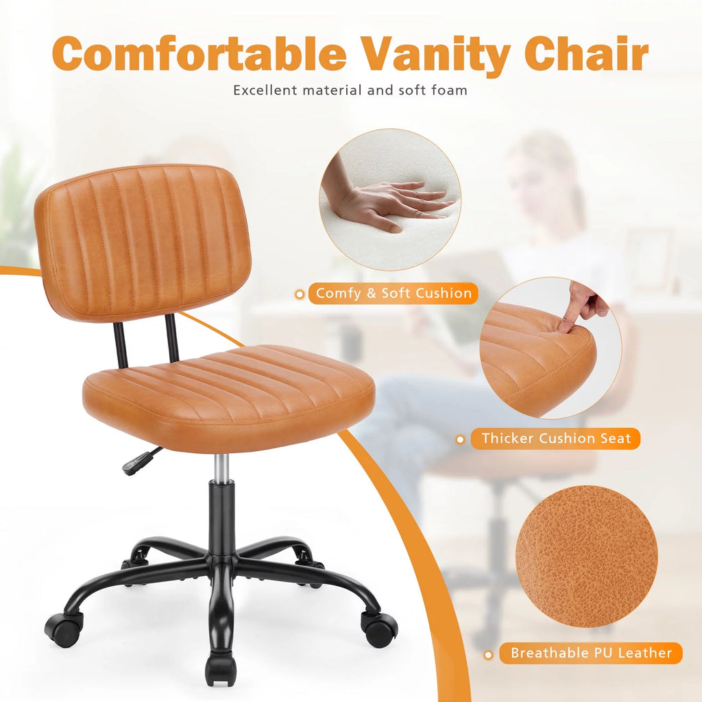 Brown PU Leather Low Back Task Chair with Wheels P245