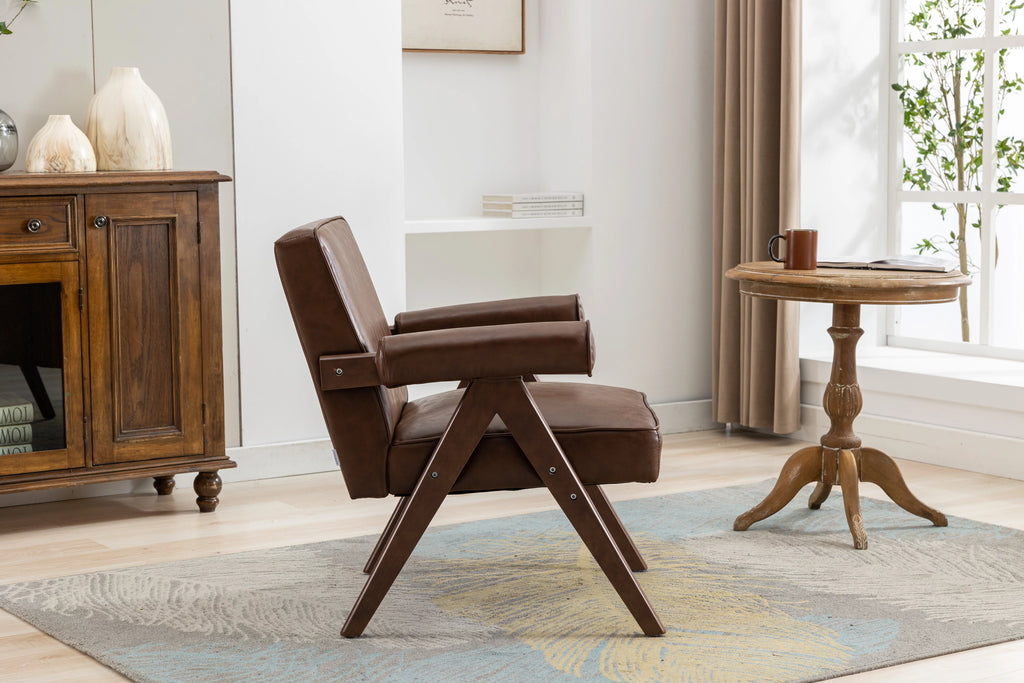 Leisure Chair with Solid Wood Armrest and Feet W69899