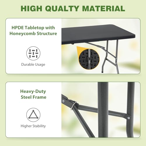 White 6 FT Plastic Folding Table with Carrying Handle W3882