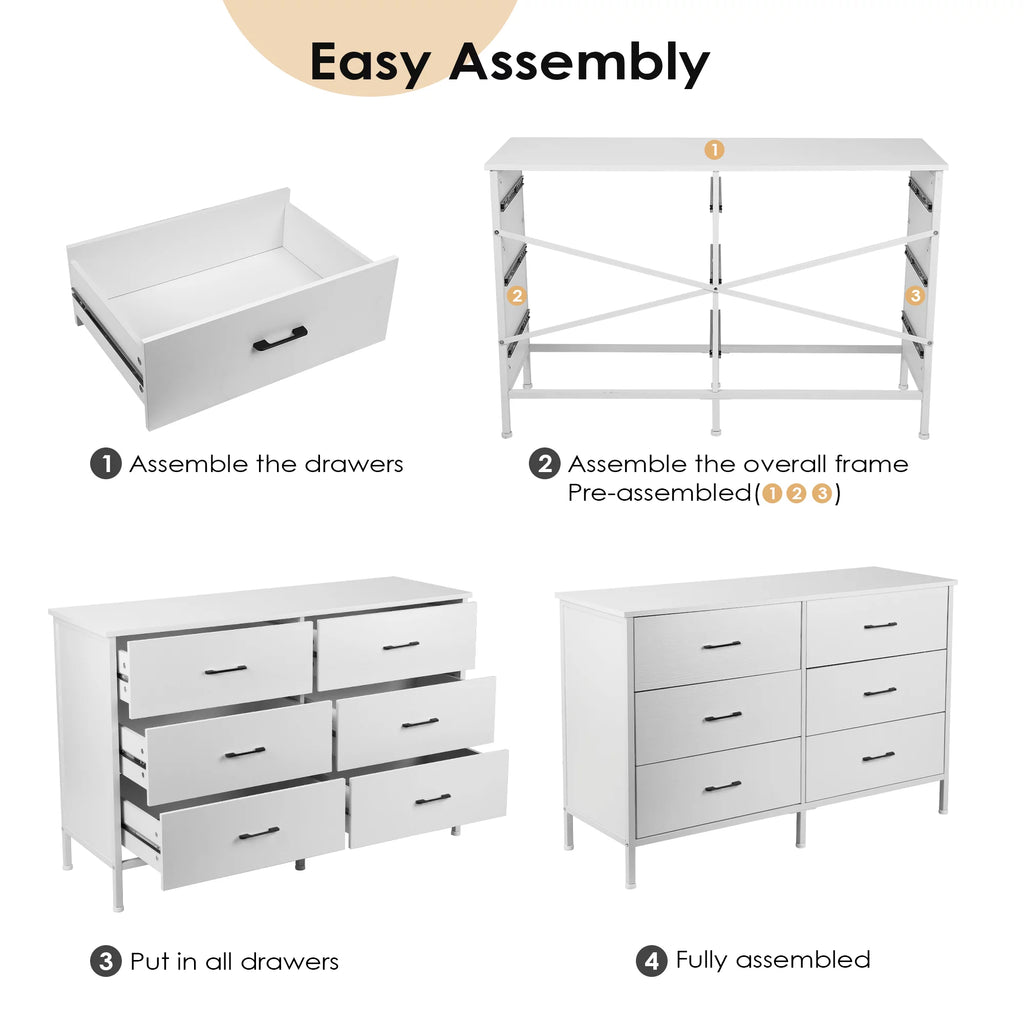 White 6 Drawer Wooden Dresser I366480