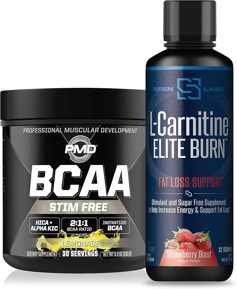 Stim Free BCAA Lemonade 30 Servings & L-Carnitine 3000 mg Strawberry 32 Servings N85081