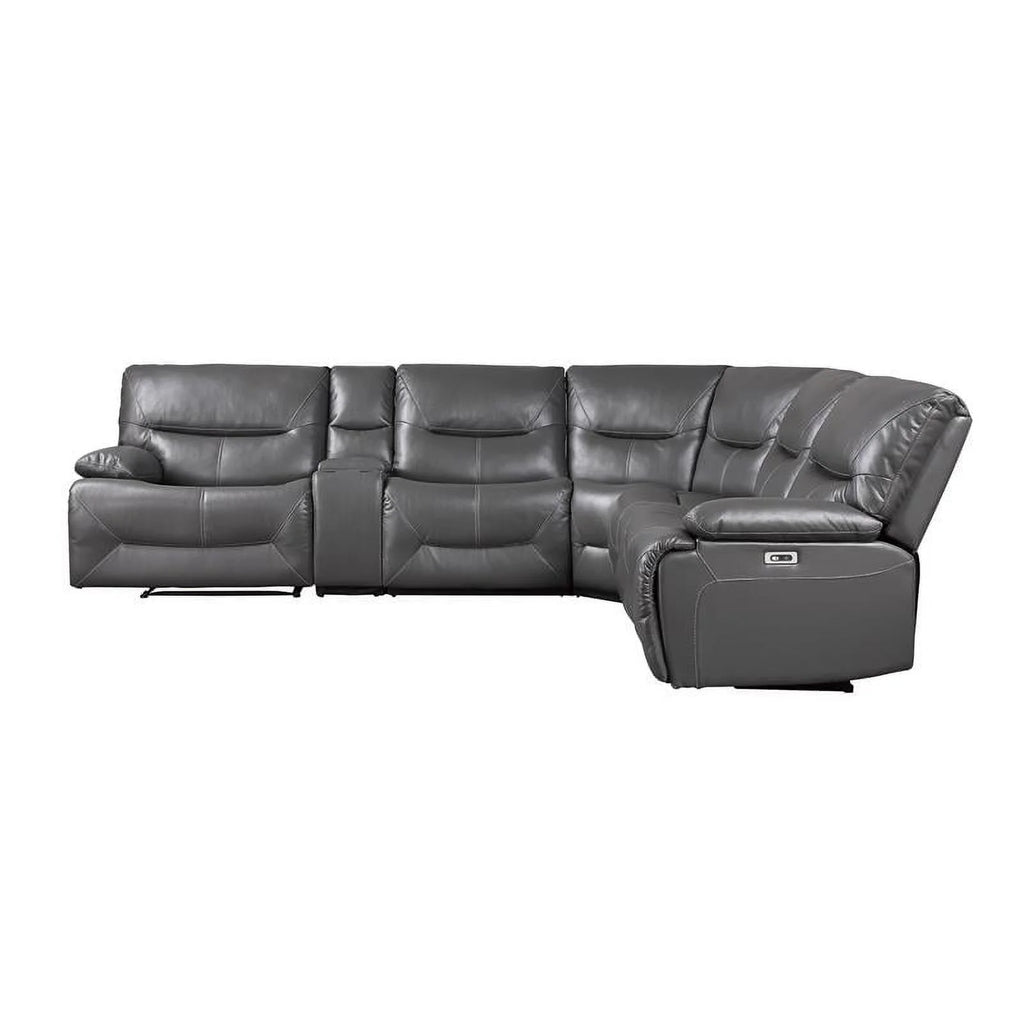 Gray 6 Piece Faux Leather Power Reclining Sectional Q3000