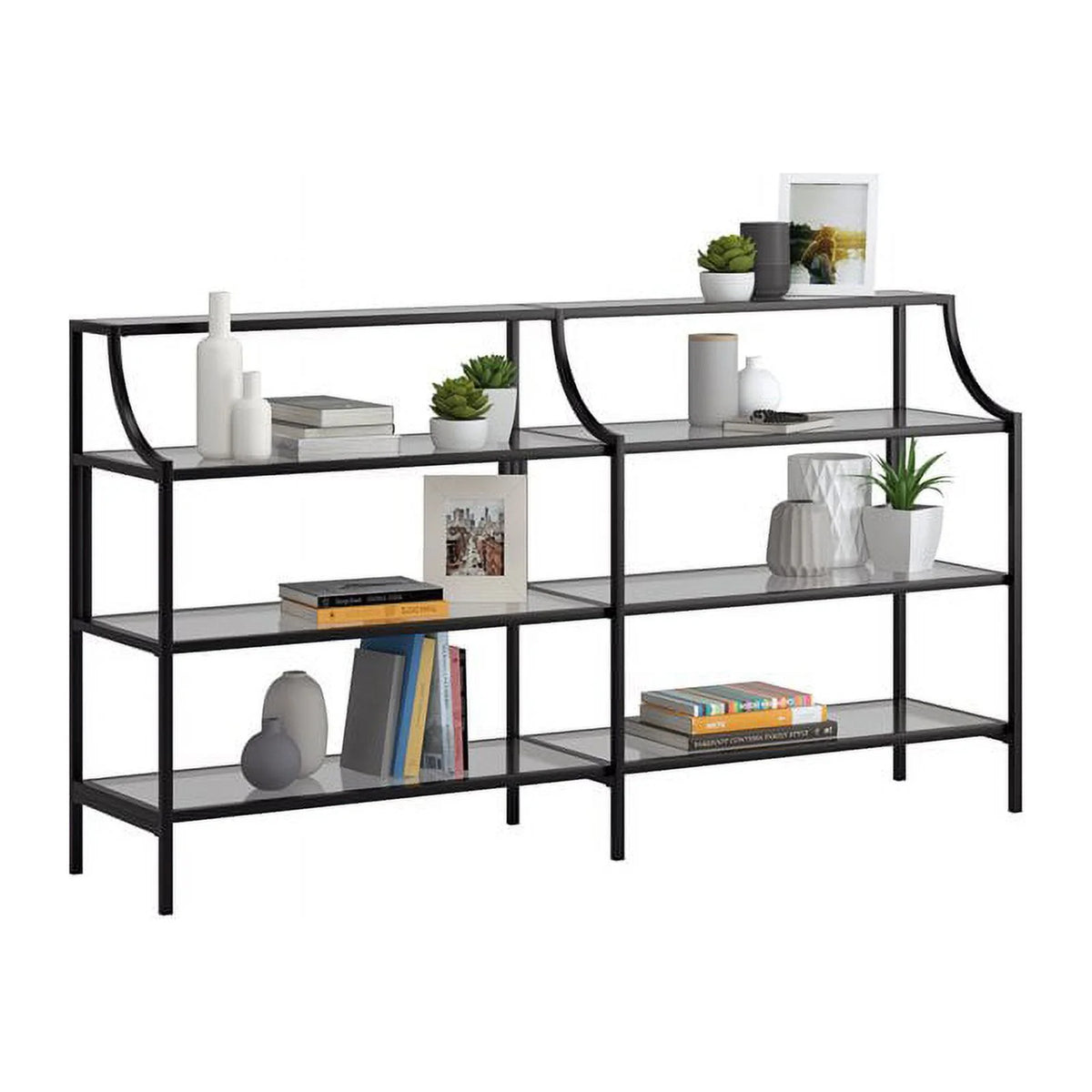 Black 3 Shelf Metal Framed Glass Console Table W456