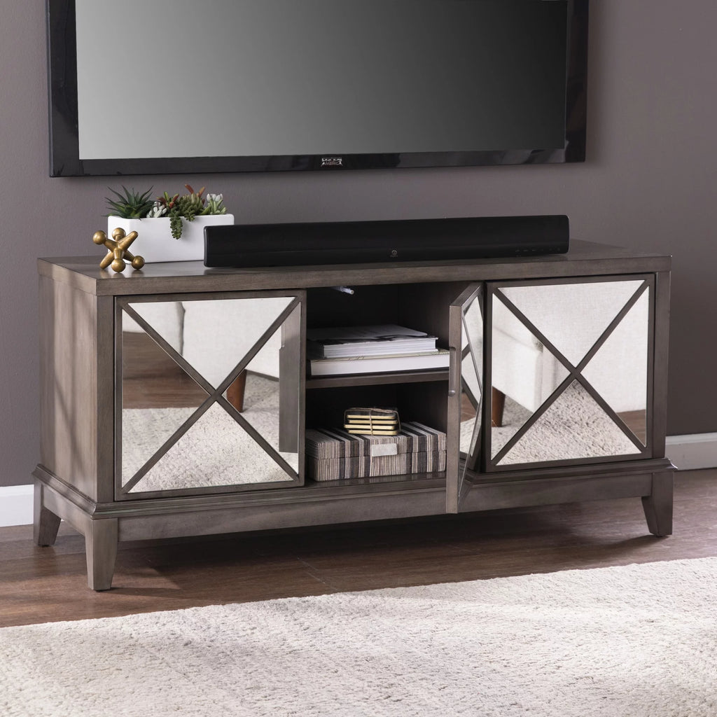 50" Brown Mirrored Media Cabinet with Storage C1336
