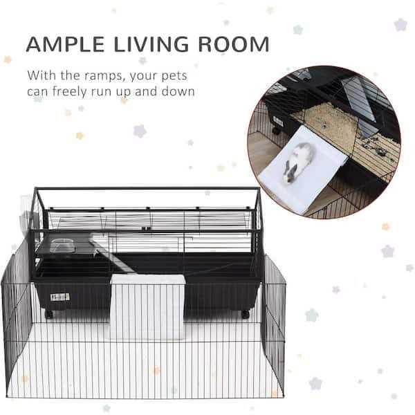 Rolling Metal Small Animal Hutch Cage with Main House and Run Z3155