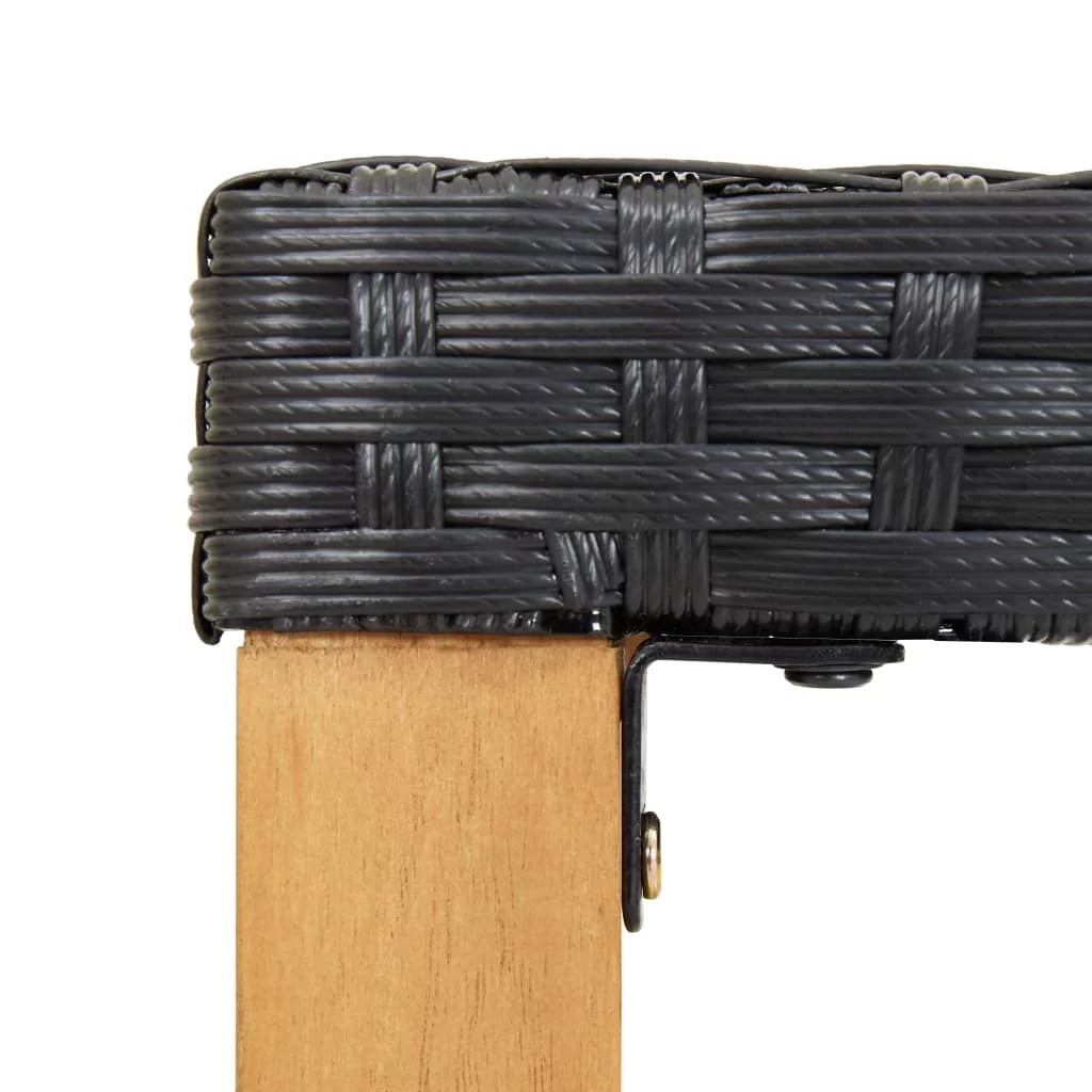 Black Poly Rattan and Acacia Wood Patio Bench L844