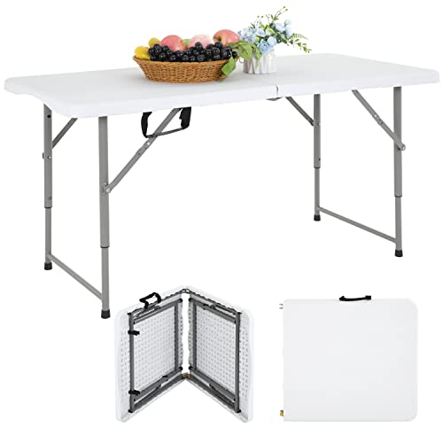 White 6 FT Plastic Folding Table with Carrying Handle W3882