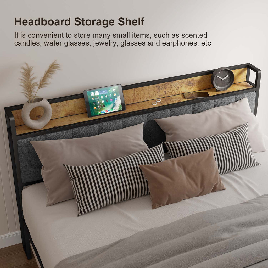 King Bed Frame with Storage Headboard N1593