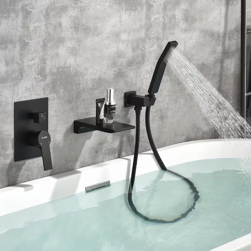 Wall Mount Roman Tub Faucet with Hand Shower Matte Black E97677