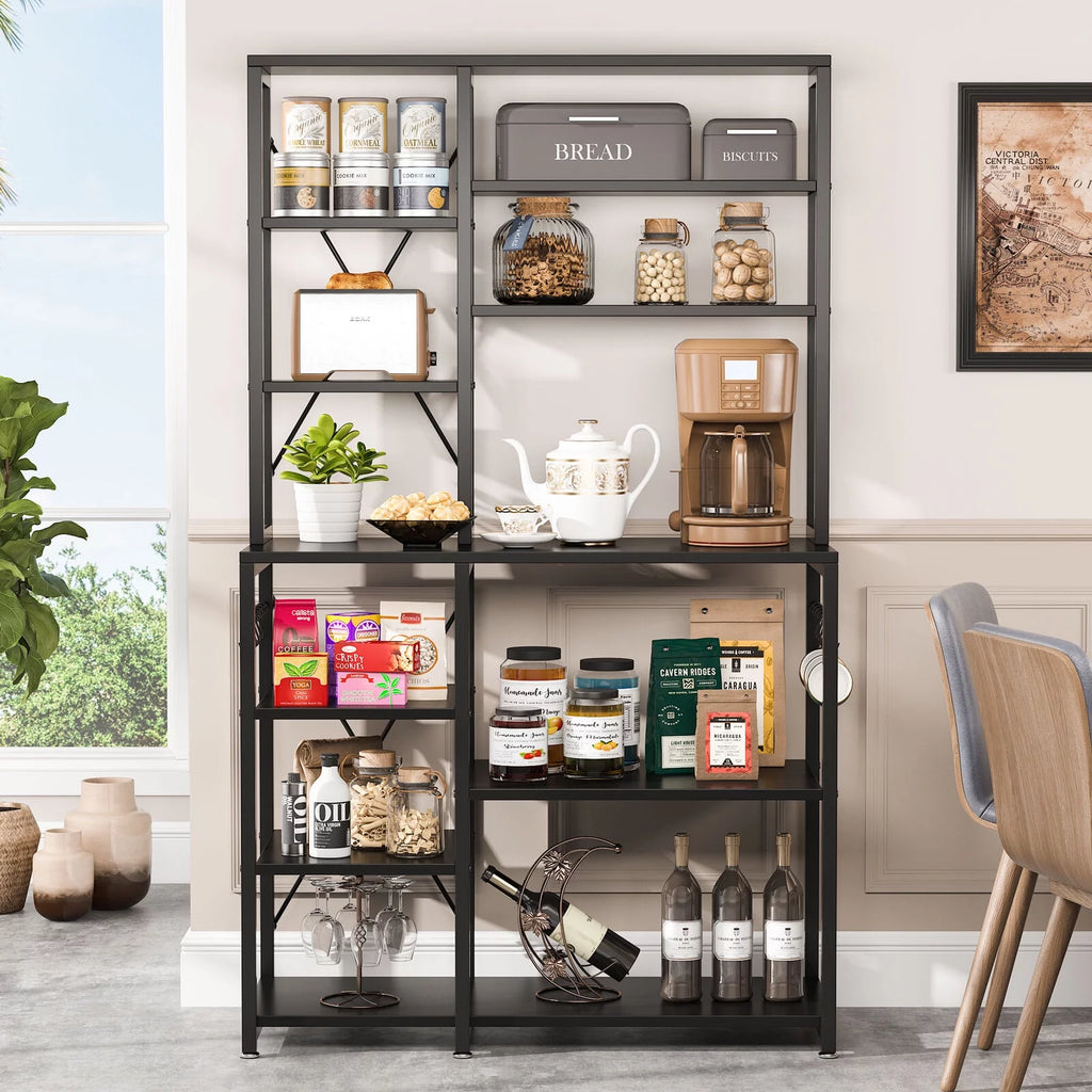 Black Kitchen Bakers Rack with Hutch M794448